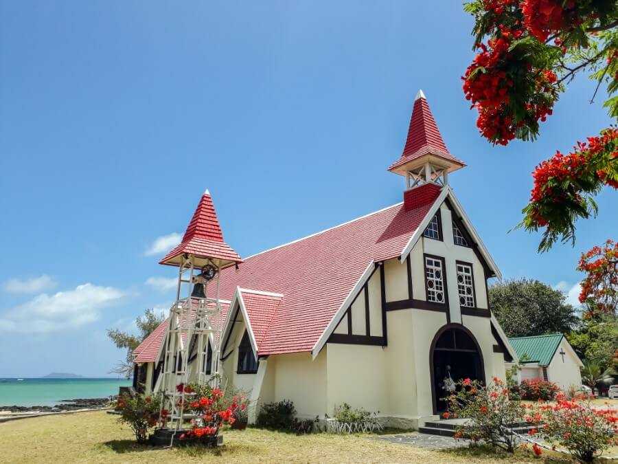 a red roof church in Cap Malheureux Mauritius