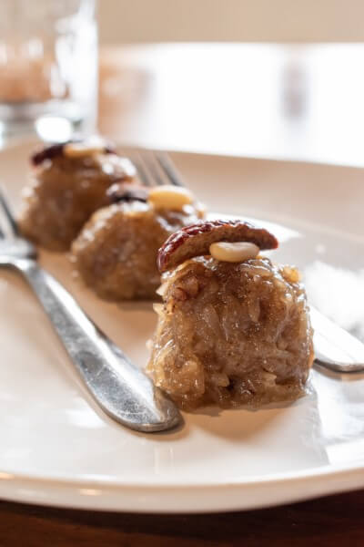 korean rice cake with dates and pine nuts