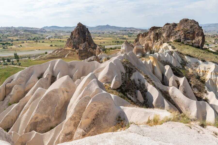 viewpoint near Rose Valley overlooking white and yellow mountain ridges - 3 day Cappadocia itinerary
