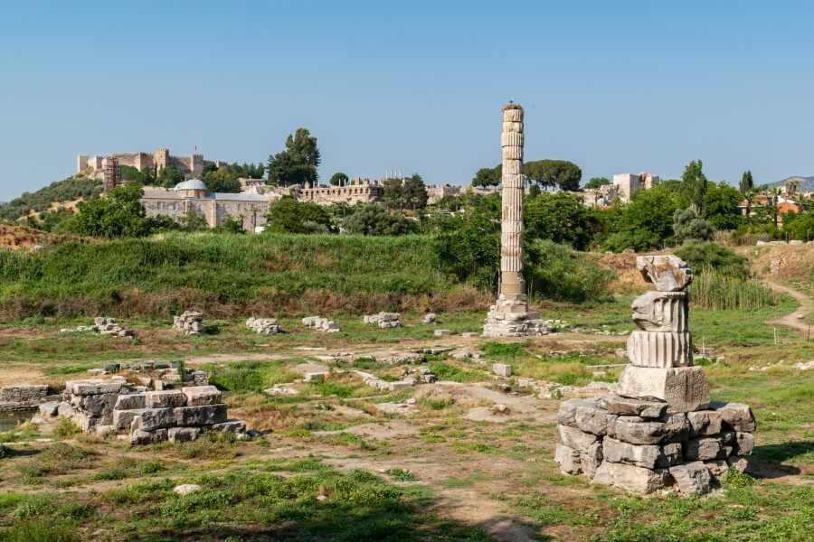 a single standing pillar and other ruins at the temple of artemis - things to do in Selcuk Turkey