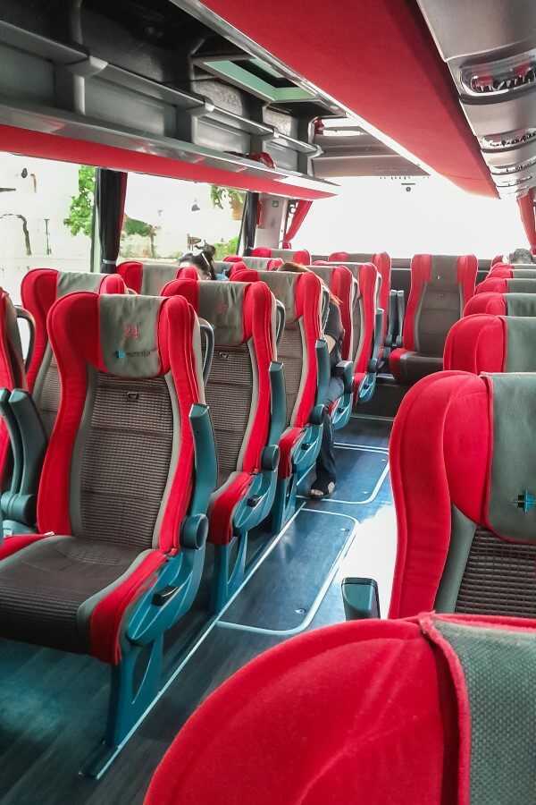 red chairs inside the Istanbul to Ephesus bus