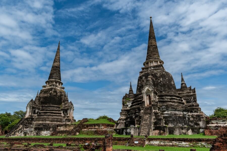 two stupas lined side by side at Wat Phra Si Sanphet ayutthaya thailand