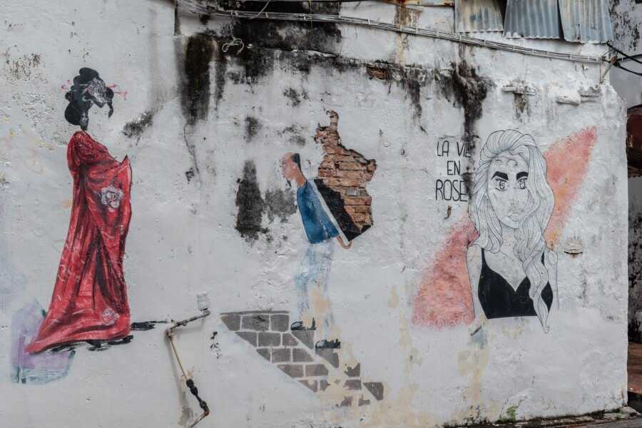 faded street art along Jalan Hang Kasturi malacca
