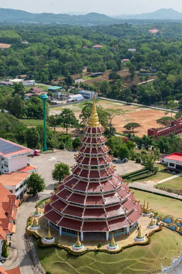 a bird's eye view of the 9-tier pagoda at Wat Huay Pla Kang chiang rai
