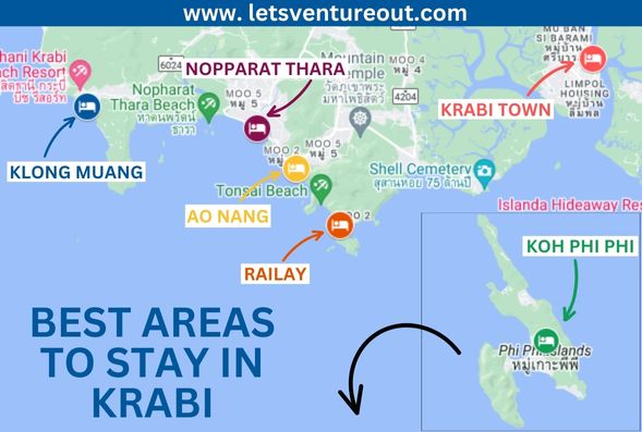 map of the best areas to stay in krabi thailand